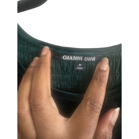 Gianni Bini Women's Smocked Velvet Mini Dress M Long Sleeve Ruffle Hem Green - Picture 10 of 13